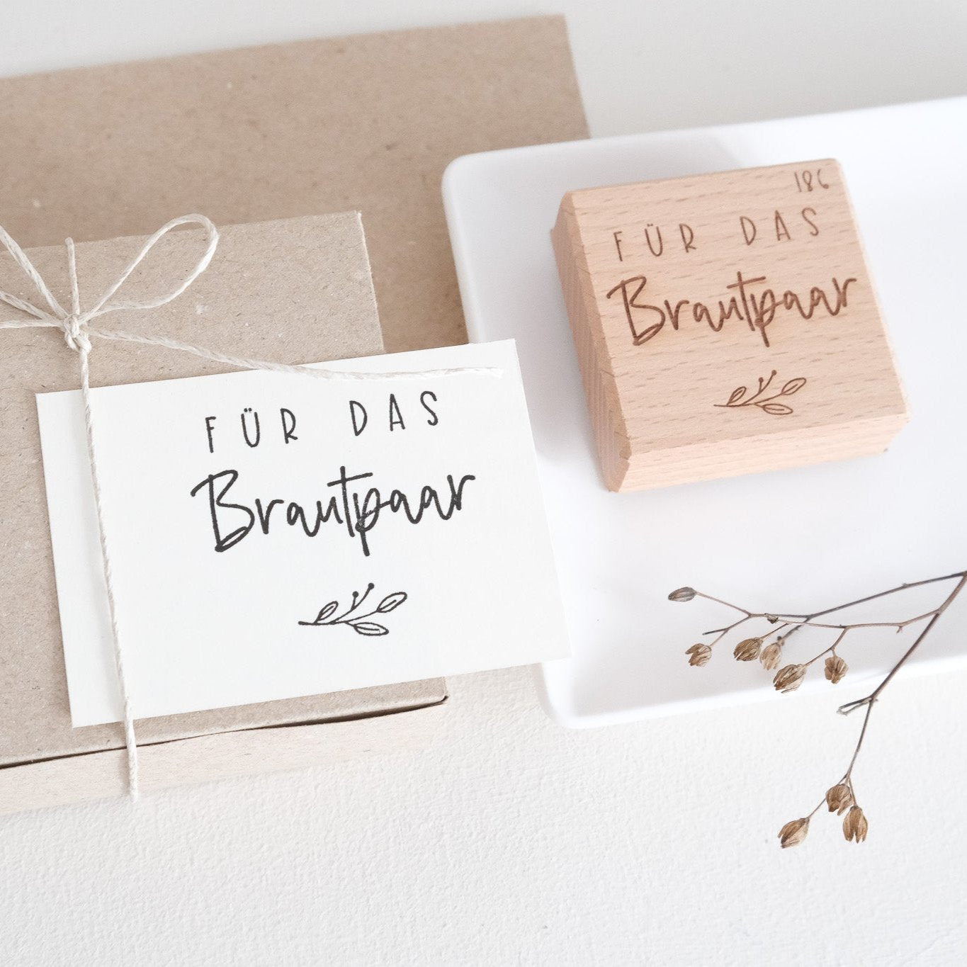 Holzstempel 5 x 5 cm mit dem Text "Für das Brautpaar"