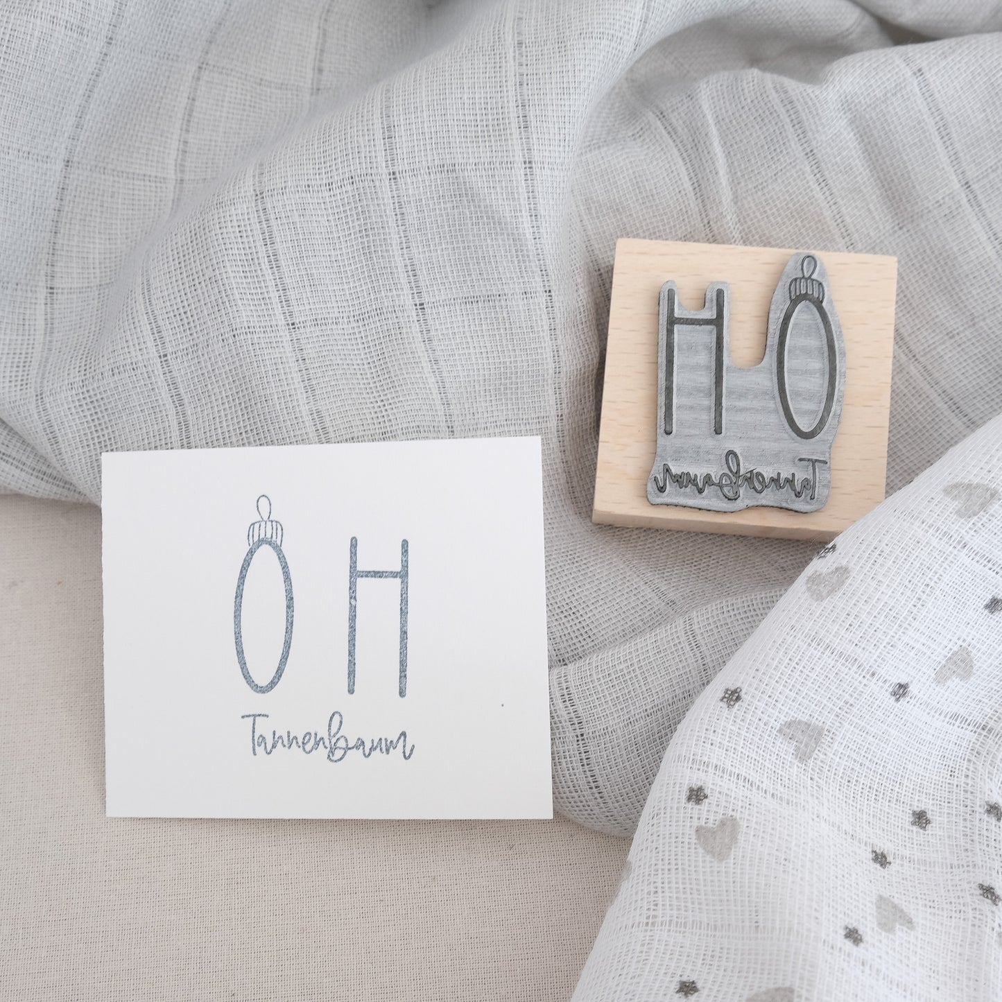 Produktfoto Holzstempel 5 x 5 cm mit Text "Oh Tannenbaum"