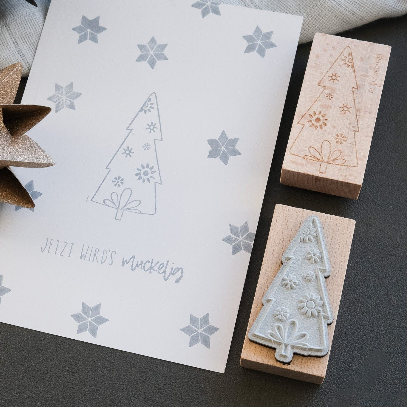 Holzstempel Tanne mit schwedischen Motiven 3 x 6 cm gross