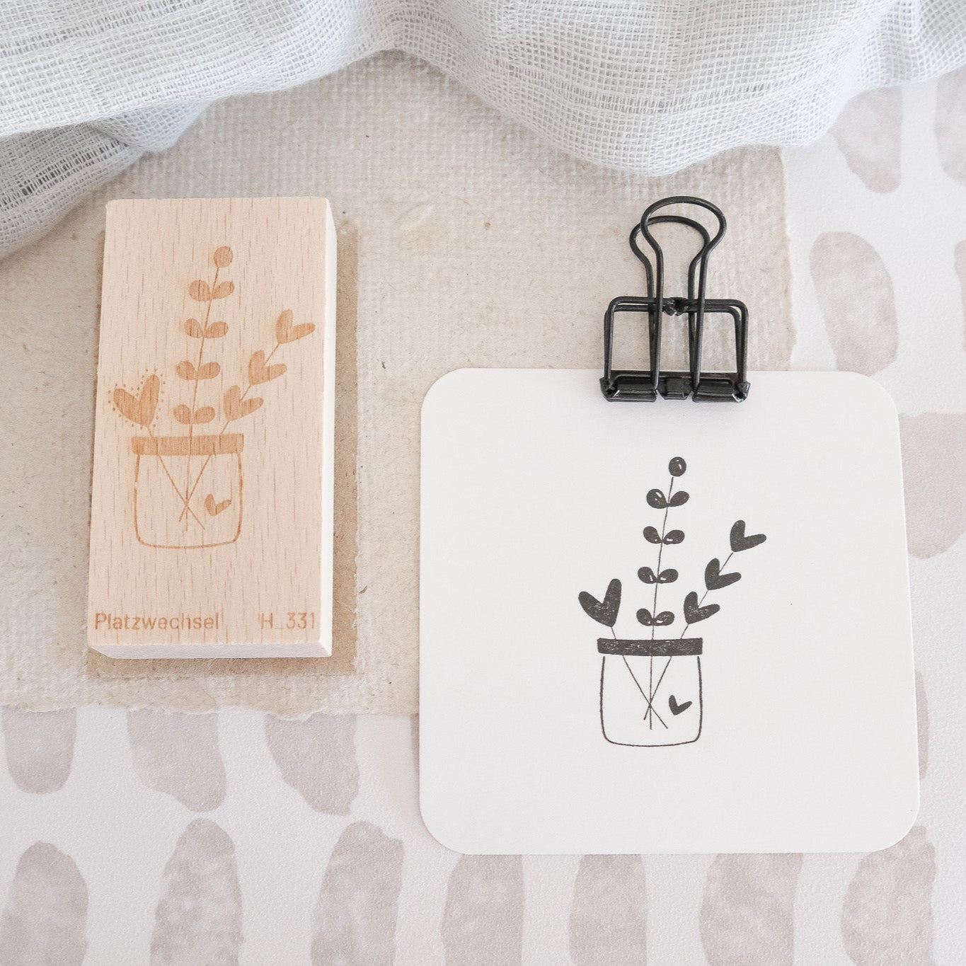 Holzstempel | Blumentopf mit Fantasieblumen | 3 x 6 cm