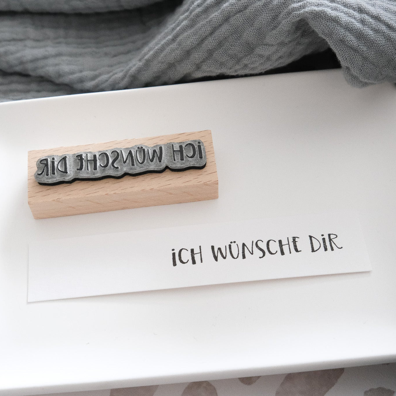Holzstempel 2 x 6 cm mit Text "ich wünsche dir"