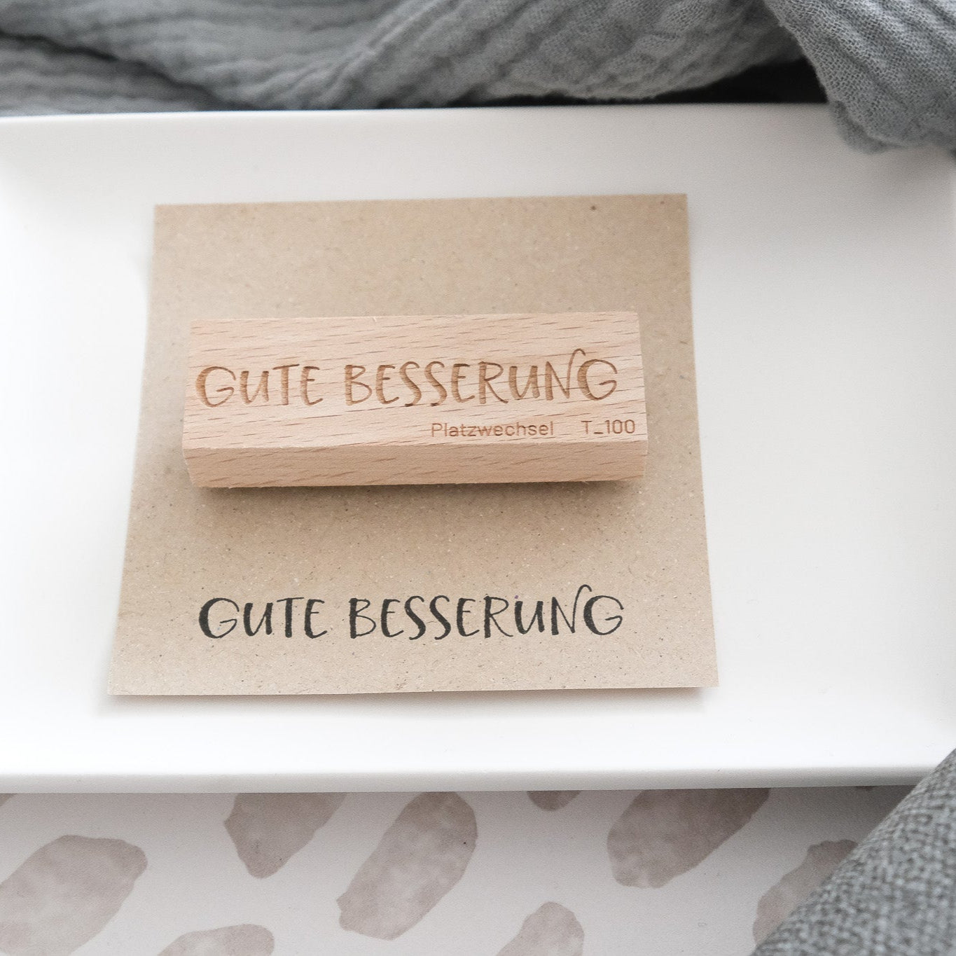 Holzstempel 2x6 cm mit Text "Gute Besserung"