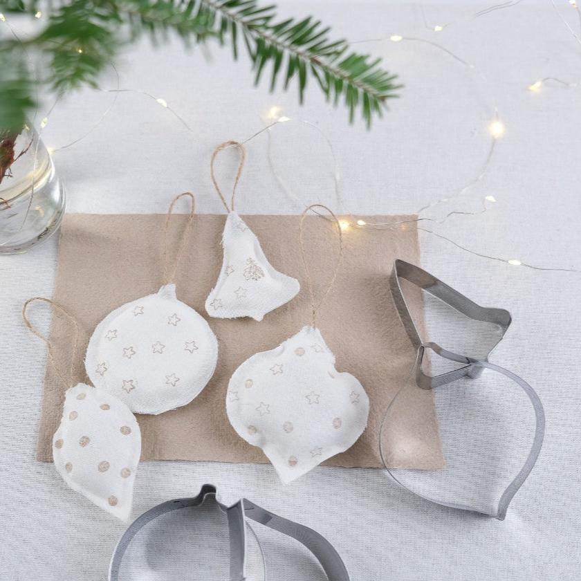 Bastelbeispiel Stoffanhänger in Weihnachtskugel Form.