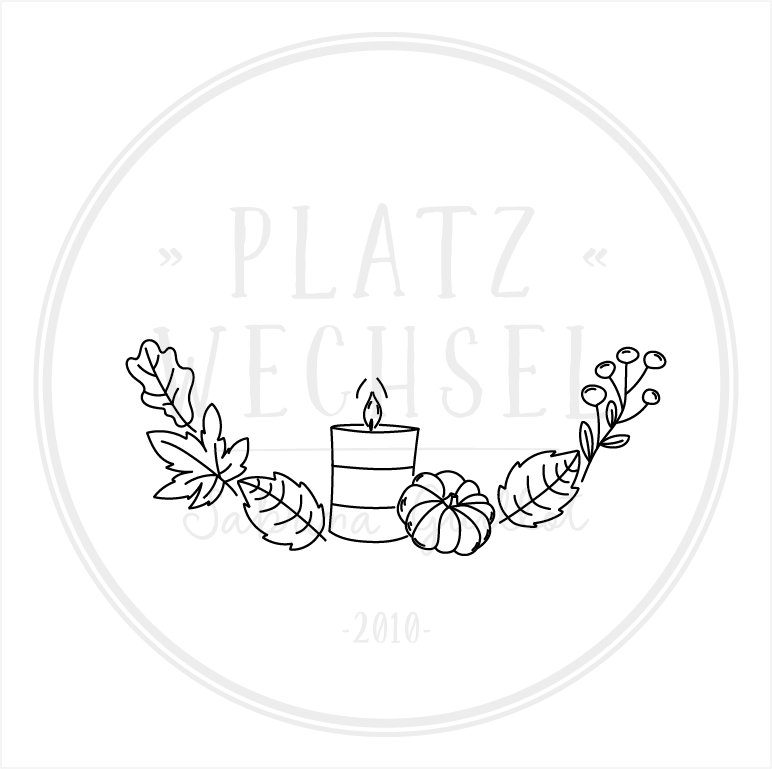 Holzstempel | "Halbkranz - Herbstlaub mit Kürbis & Kerze" | 3 x 6 cm