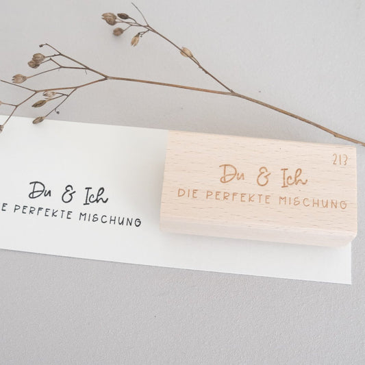 Holzstempel 3x6cm; Text "Du & Ich die perfekte Mischung".