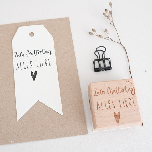 Holzstempel 5x5cm mit dem Text "Zum Muttertag alles Liebe".