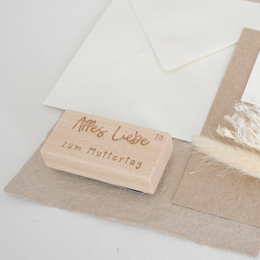 Holzstempel 3x6cm mit dem Text "Alles Liebe zum Muttertag"