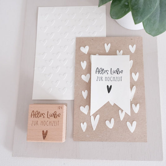 Holztempel 5 x 5 cm mit Text "Alles Liebe zur Hochzeit".