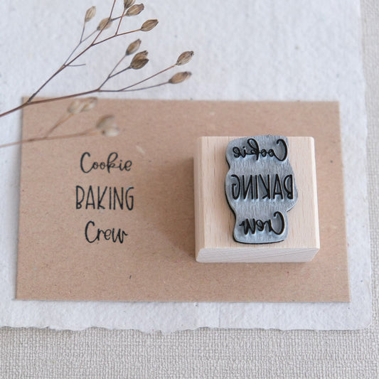 Holzstempel 3x3cm; Text "Cookie Baking Crew".