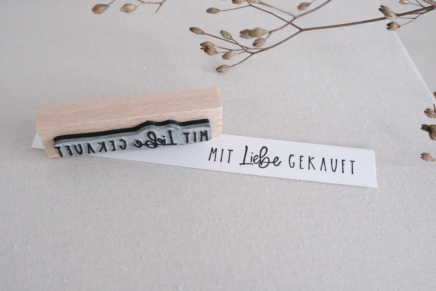 Textstempel | mit Liebe gekauft | 7 cm