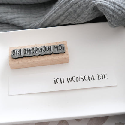 Holzstempel 2 x 6 cm mit Text "ich wünsche dir"