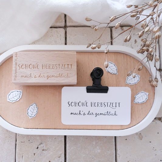 Holzstempel 3 x 6 cm mit Text "Schöne Herbstzeit - mach`s dir gemütlich"