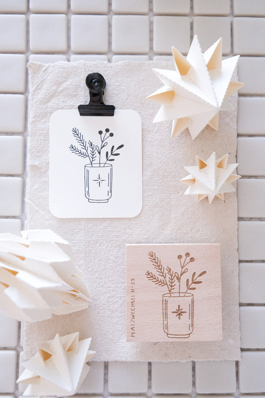Holzstempel | Vase mit Winterästen | 5 x 5 cm