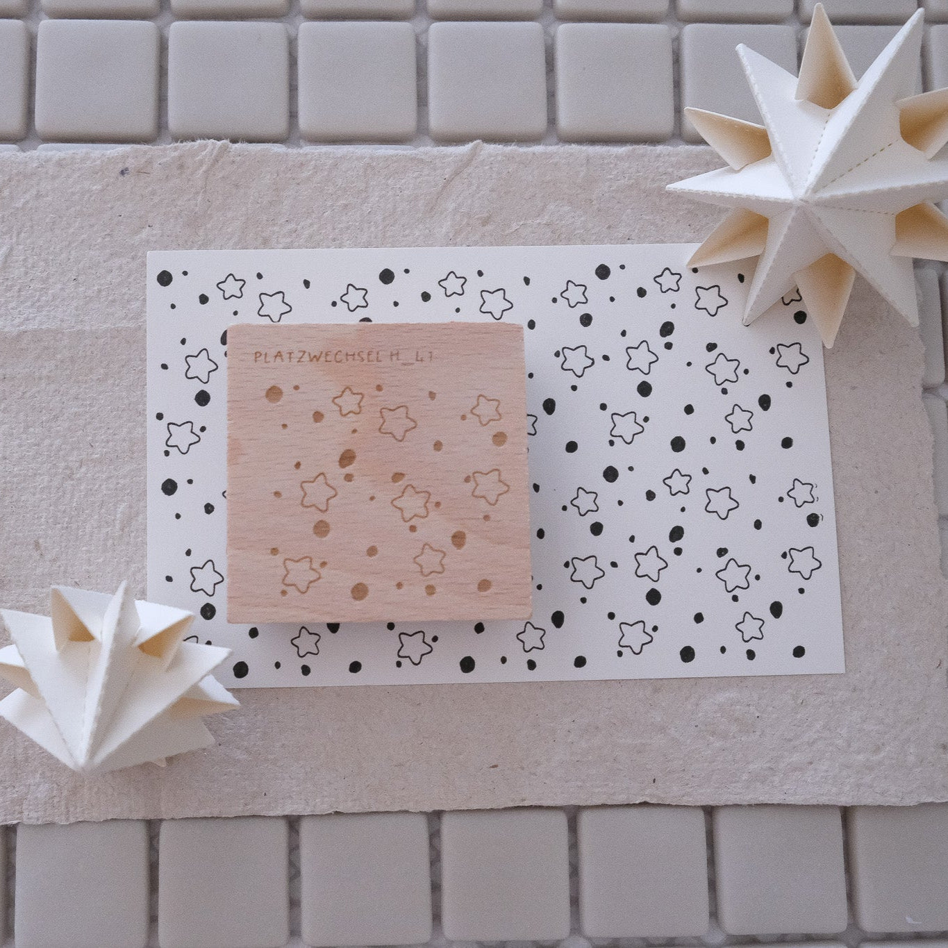Holzstempel |  Flächenstempel Stempel Sterne und Punkte Nr 2 | 5 x 5 cm