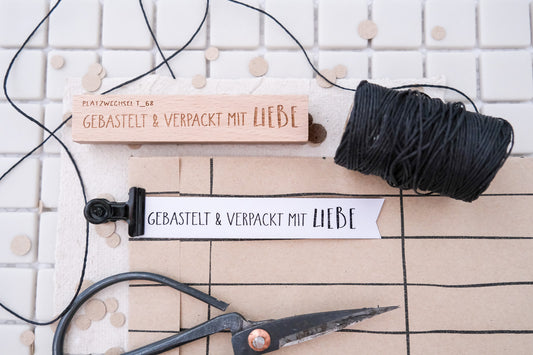 Textstempel | gebastelt und verpackt mit Liebe | 10 cm