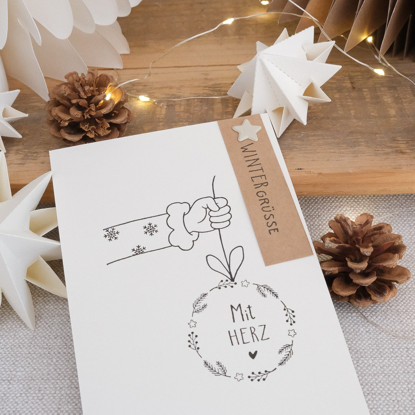 Papierklammer Stern Farbe Beige, Beispiel von Weihnachtskarte