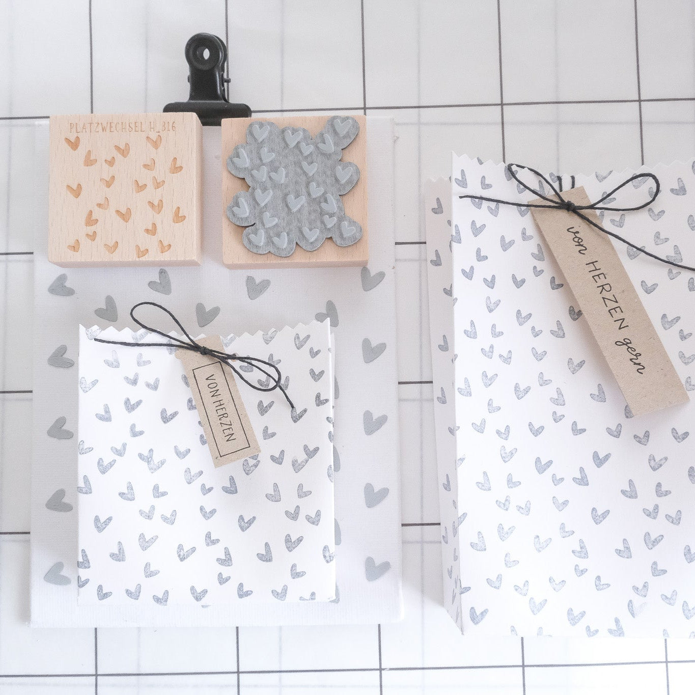 Holzstempel | Flächenstempel Herzen | 5 x 5 cm