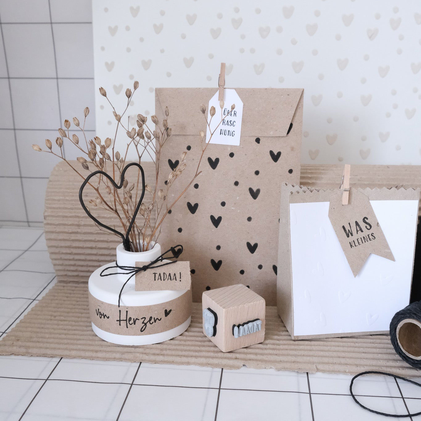 Würfel Holzstempel | 4 Motive | 3 x 3 cm