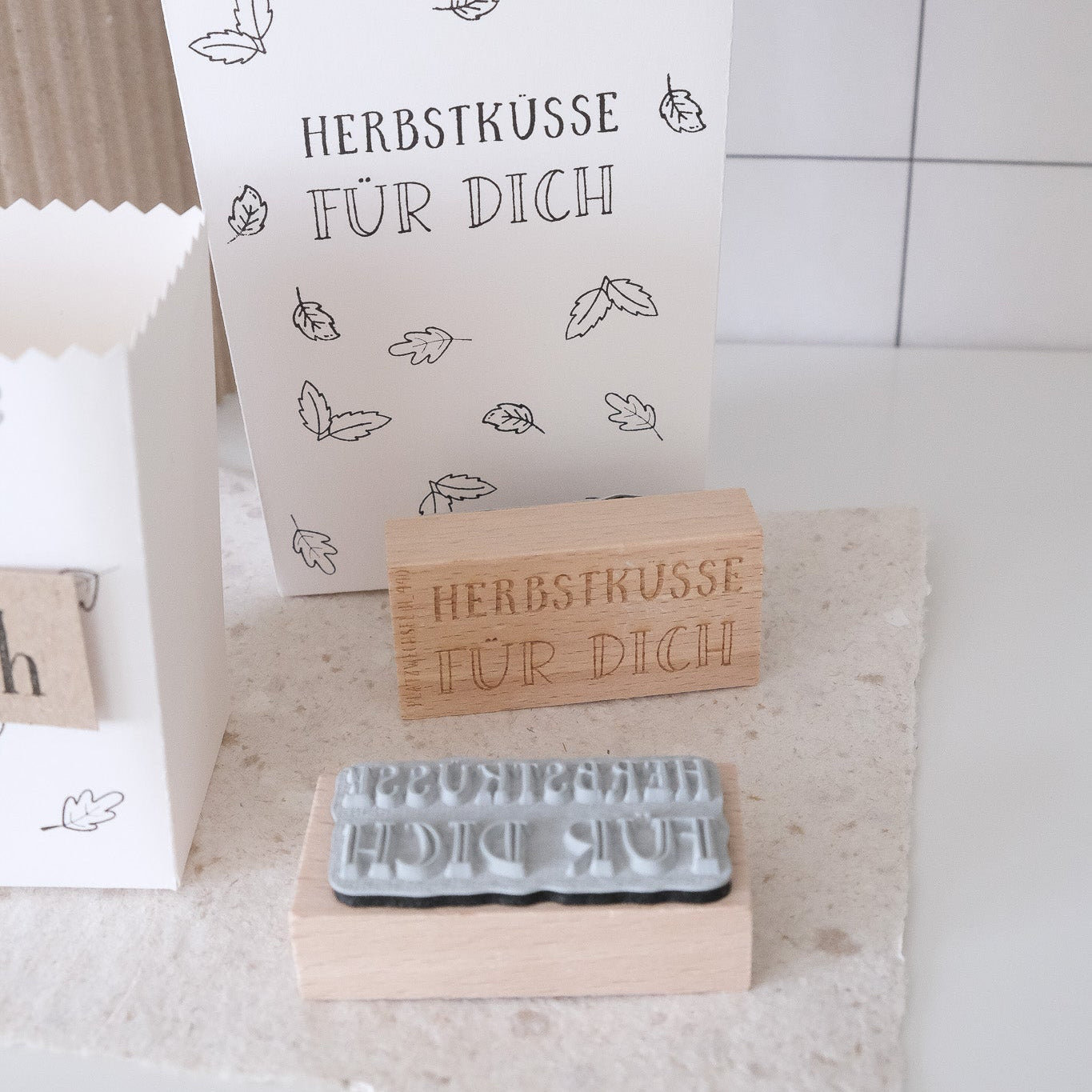 Holzstempel | "Herbstküsse für dich" | 3 x 6 cm