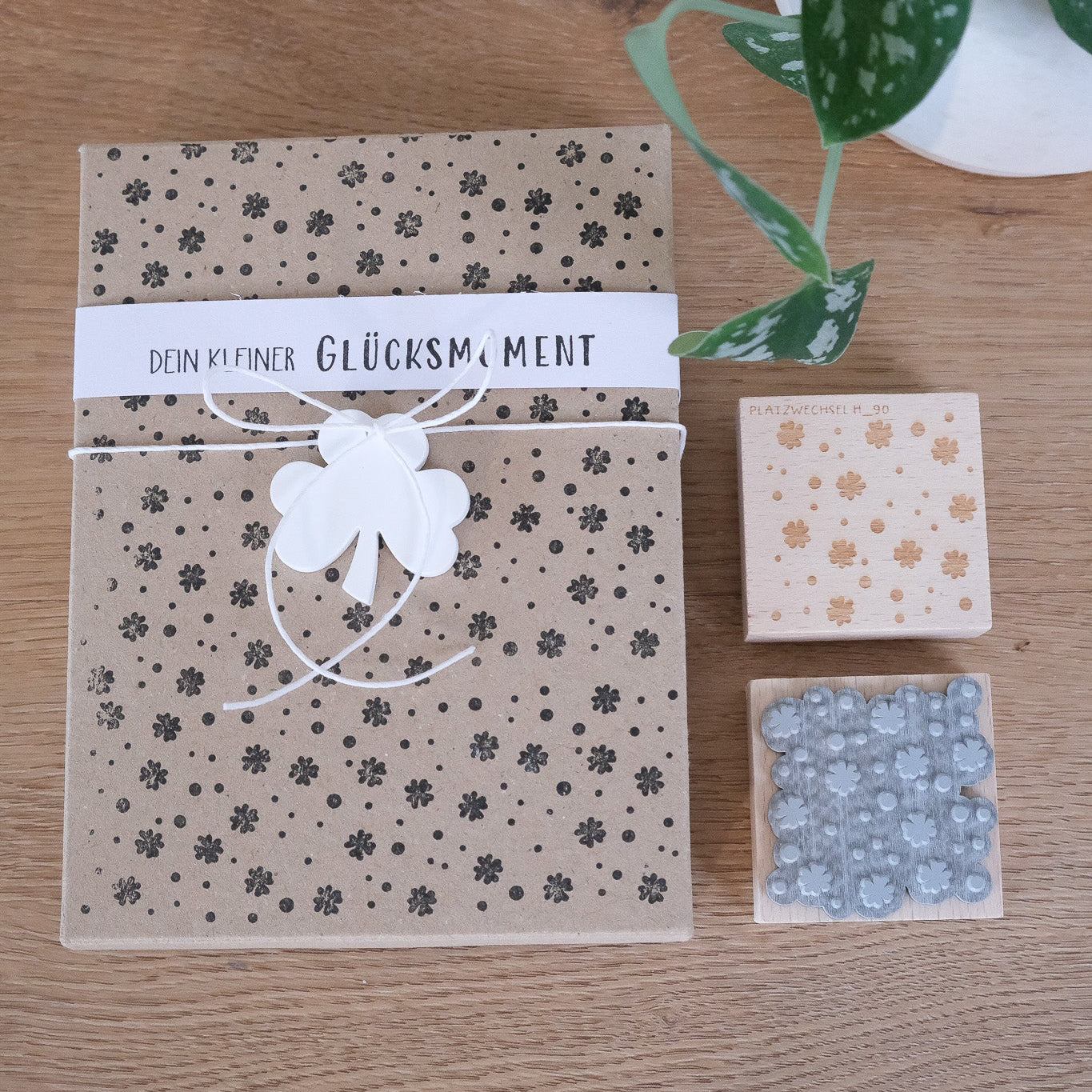 Holzstempel |  Flächenstempel Kleeblatt | 5 x 5 cm