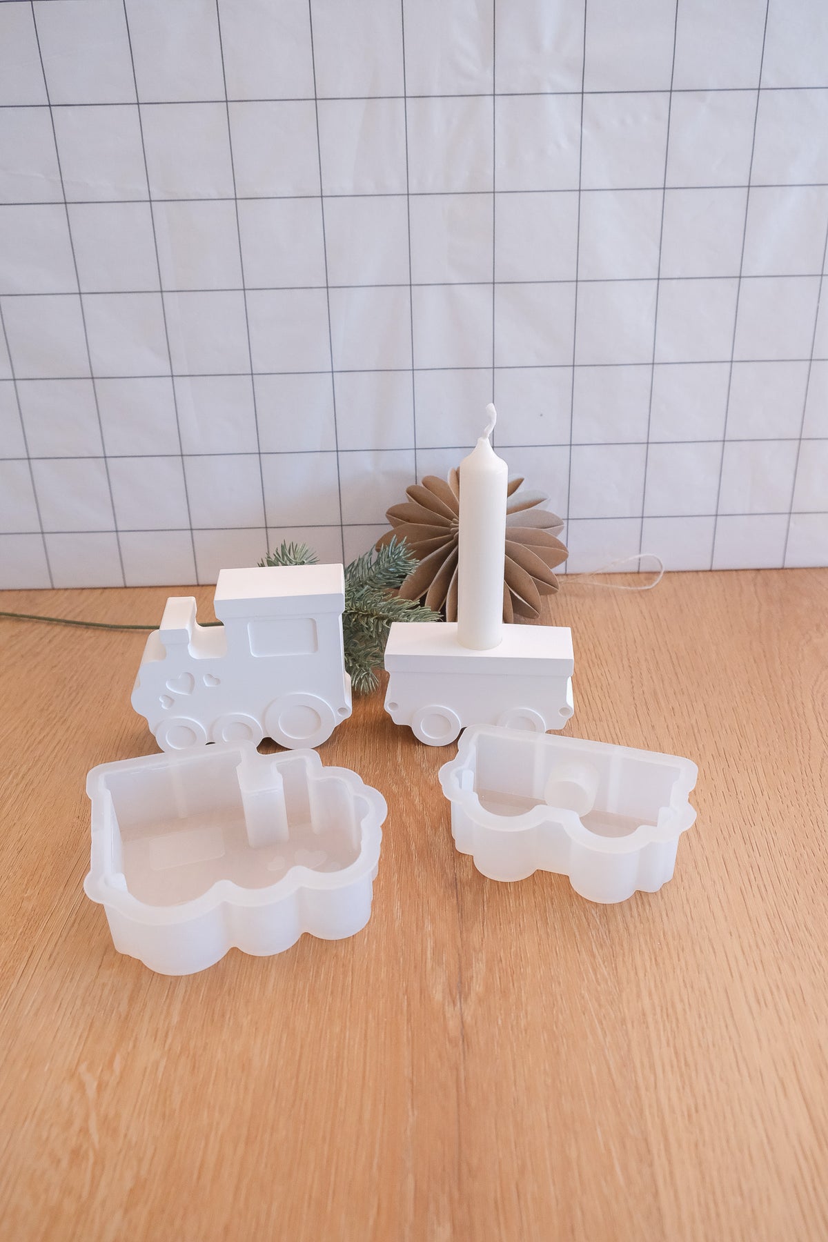 zweiteilige Gießform I Kerzenständer Lok mit Tender