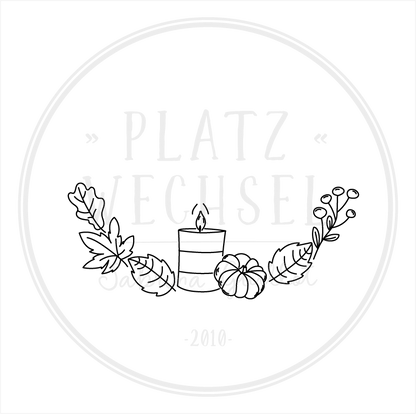 Holzstempel | "Halbkranz - Herbstlaub mit Kürbis & Kerze" | 3 x 6 cm